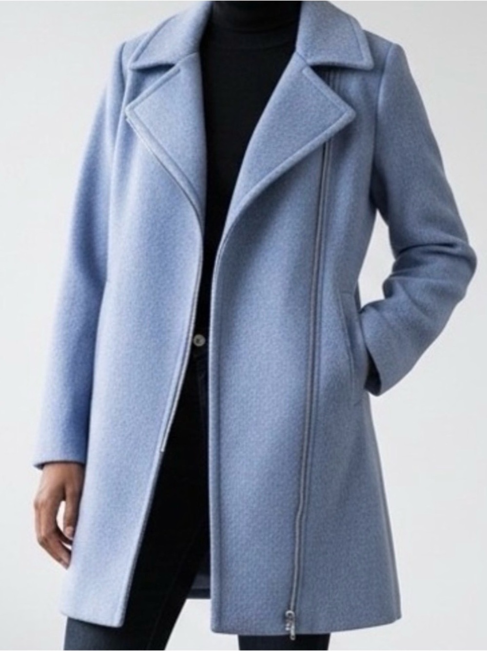 LOFT Periwinkle Light Blue Wool Collared Zipper Long Sleeve Pea Coat Size Small